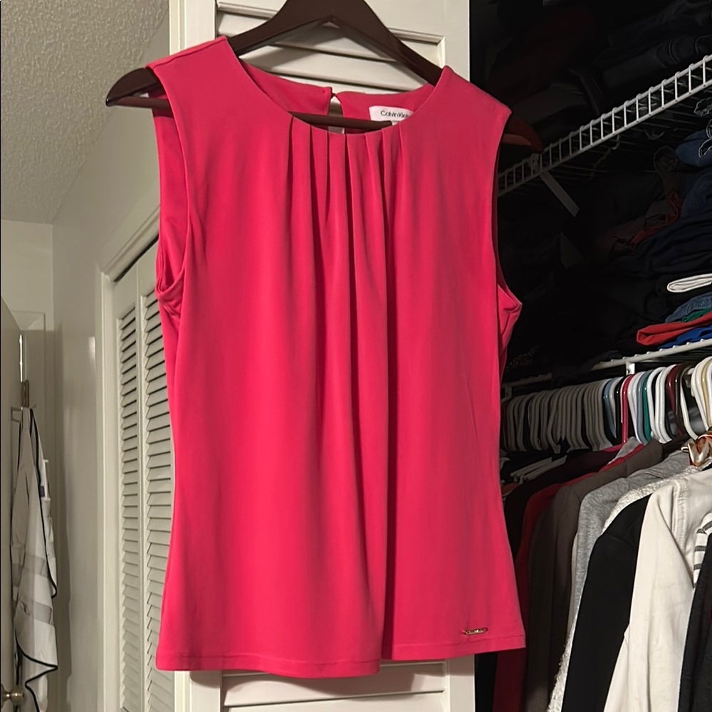 Calvin Klein Collection Pink Pleated Sleeveless Blouse